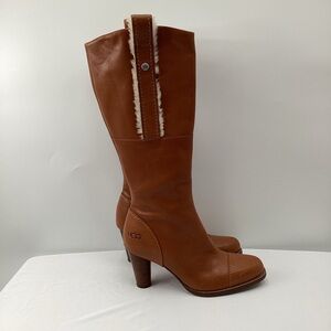 UGG Women's Tall Tan Leather Heeled Boots